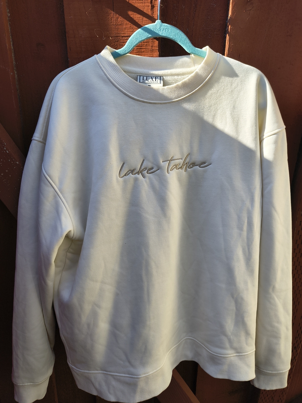 Luxe Cream 'Lake Tahoe' Embroidered Crewneck Sweatshirt